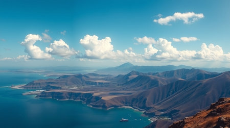 Panoramic view of Lake Titicaca in Peru, South Americaの写真素材