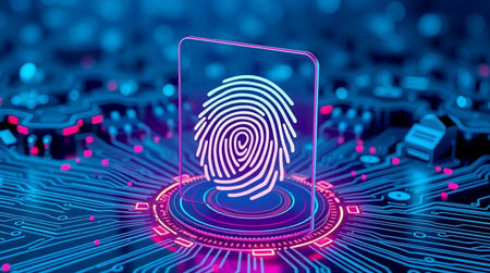 Fingerprint scan provides security access with biometrics identification. 3d illustrationの写真素材