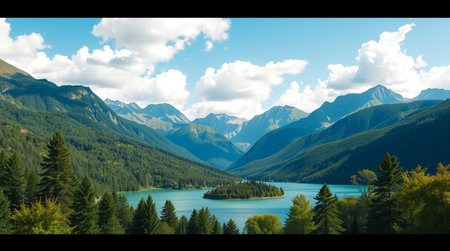 Panorama of a lake in the mountains. Lake in the mountains.