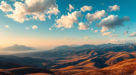 Mountain landscape. Panoramic view from the top of the mountain.の写真素材