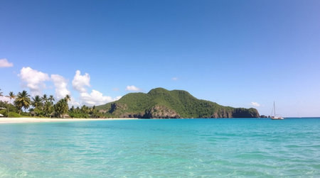 Panorama of beautiful beach at Seychelles, Maheの写真素材