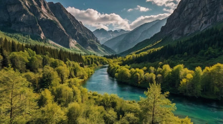 Aerial view of the mountain river in the Altai mountains, Russia