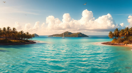 Panorama of beautiful beach at Seychelles - nature background