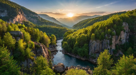 Panoramic view of the river Katun in the Altai Republic, Russiaの写真素材