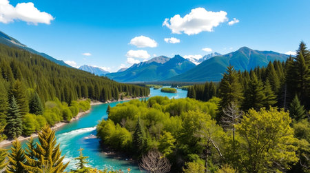 Panoramic view of the turquoise river in the Altai Republic, Russia