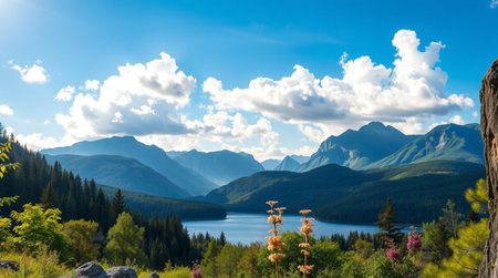 Mountains and lake in Glacier National Park, Montana, USA.の写真素材