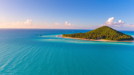 Aerial view of beautiful tropical island with white sand beach and turquoise seaの写真素材