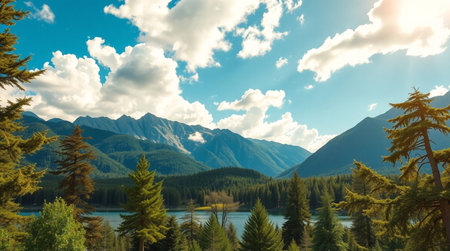 Panoramic view of the alpine lake in the Canadian Rockies.の写真素材