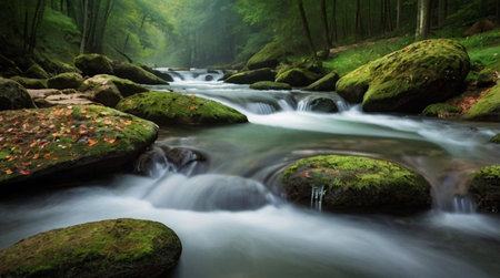 Waterfall in the forest. Long exposure. Long exposure photography.