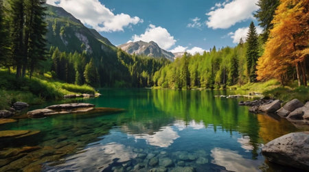 Beautiful alpine lake in the mountains. Landscape photography.