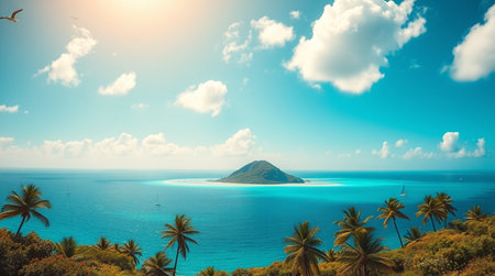 Tropical island at Seychelles - retro vintage style