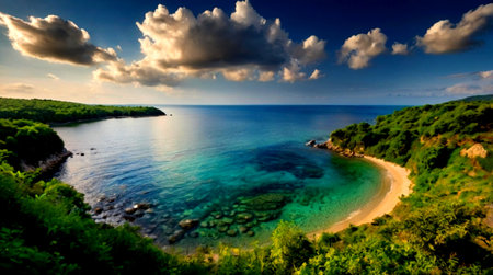 Beautiful panoramic view of the beach and the sea.の写真素材