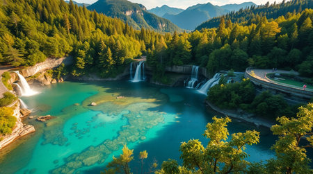 Beautiful view of the lakes and waterfalls