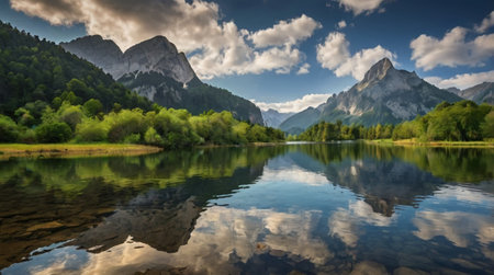 Panoramic view of the alpine lake Eibsee in Austria