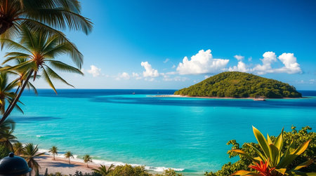 Panoramic view of beautiful tropical beach at Seychellesの写真素材