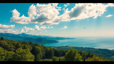 Panoramic view of Lake Ohrid from the top of the mountain.