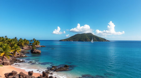 Panoramic view of Seychelles, La Digue island