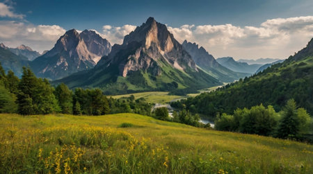 Mountain landscape in the Dolomites, Italy. Panoramic view