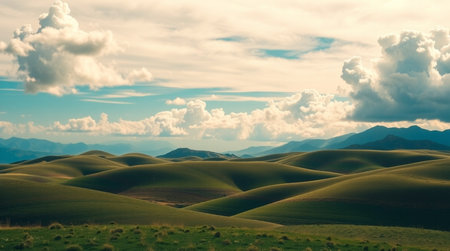 Beautiful grassland with mountains in the background. Toned.の写真素材