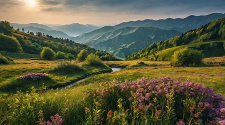 Beautiful summer landscape in the Carpathian mountains, Ukraine.の写真素材