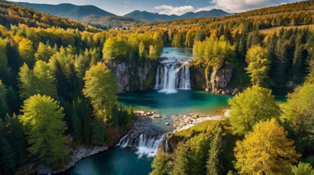 Aerial view of the Plitvice Lakes National Park in Croatiaの写真素材