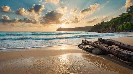 Beautiful seascape at sunset. Panorama of tropical beach. Sri Lankaの写真素材