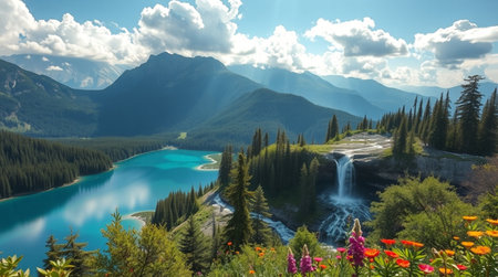 Beautiful view of turquoise lake in the mountains of Canada