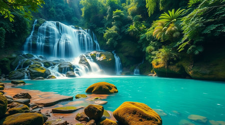 Beautiful waterfall in the jungle. Beautiful waterfall in tropical forest.の写真素材