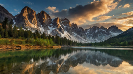 Lago di Misurina at sunrise, Dolomites, Italy