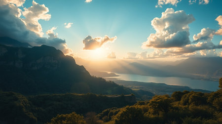 Sunset over Lake Garda, Italy. Panoramic viewの写真素材