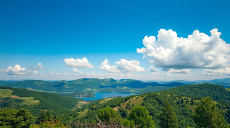 Beautiful mountain landscape with blue sky and clouds. Panorama.の写真素材