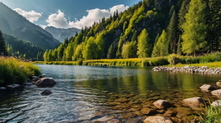Beautiful view of the mountain river in the Altai mountains.の写真素材