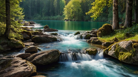 Mountain river in the Carpathian mountains, Ukraine. Long exposure