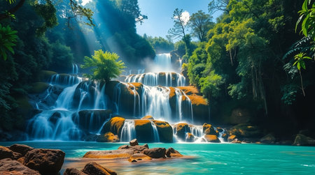 Beautiful waterfall in deep forest at Kanchanaburi province, Thailand