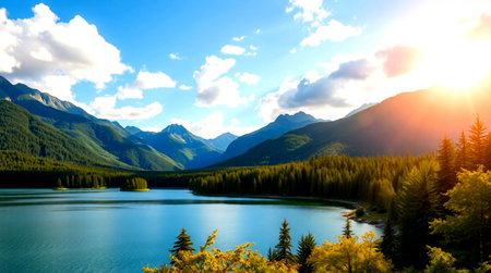 Mountain lake in the Canadian Rockies. The concept of active and photo tourismの写真素材