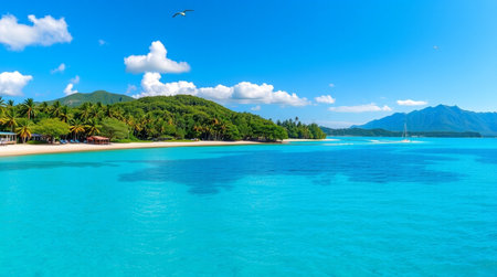 Beautiful tropical beach with white sand, turquoise water and blue sky
