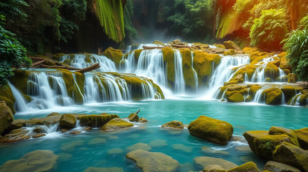 Huay Mae Kamin Waterfall, Kanchanaburi, Thailandの写真素材