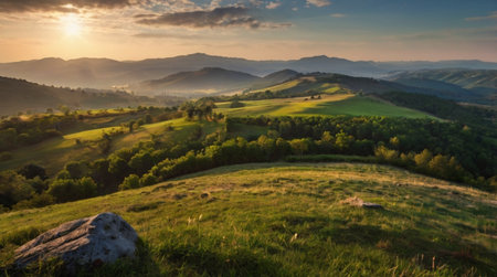 Beautiful sunrise in the mountains landscape. Carpathian, Ukraineの写真素材