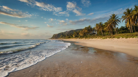 Panoramic view of beautiful tropical beach in Sri Lanka, Asiaの写真素材