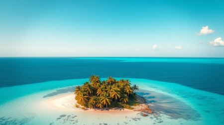 Tropical island with palm trees in the ocean. 3d renderの写真素材