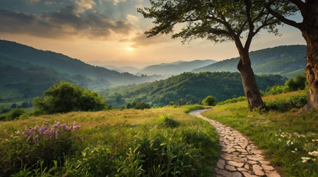 Beautiful summer landscape in the mountains. Panoramic view.