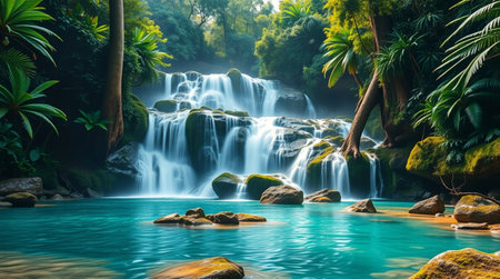 Beautiful waterfall in tropical forest. Waterfall in the jungle.の写真素材