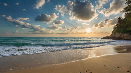 Beautiful sunset on the beach, Seychelles, Maheの写真素材