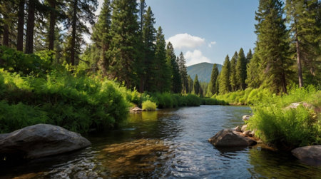 Panoramic view of the mountain river in the Altai Republicの写真素材