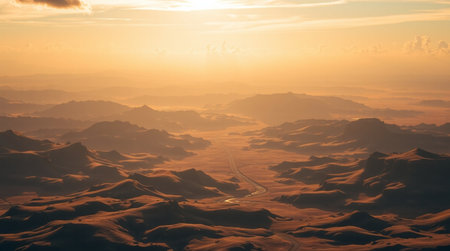 Mountain and sunset. 3d render illustrationの写真素材