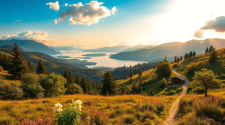 Beautiful summer landscape in the mountains. Composition of nature.の写真素材