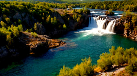 Panoramic view of the waterfall in Plitvice Lakes National Park, Croatiaの写真素材