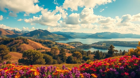Panoramic view of Lake Wakatipu, South Island, New Zealandの写真素材
