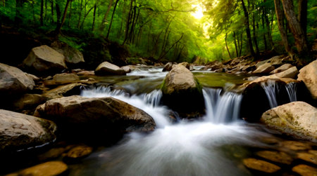 Waterfall in the forest. Beautiful nature background. Long exposure.の写真素材