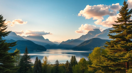 Lake Lucerne at sunrise, Switzerland. Panoramic view